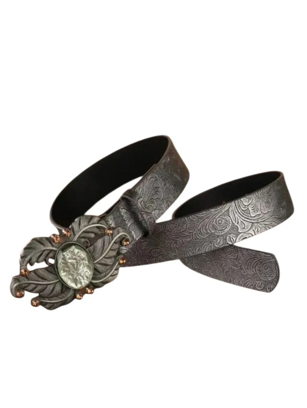 Women's Antique Silver Tone Bohemian Leaf Belt